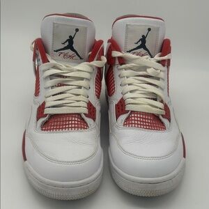 Men’s Candy Cane Jordan 4 Sneakers - White and Red